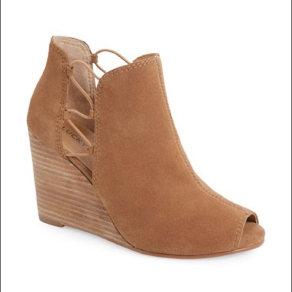 Sesame Brown 'reevas' Wedge Peep Toe Bootie
